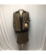 Sag Harbor Size 16 Black Brown Open Front Jacket Skirt Womens Suit - £19.01 GBP
