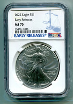 2022 T-2 American Silver Eagle Eagle Landing Ngc MS70 Early Release Type Two Pq - £52.59 GBP