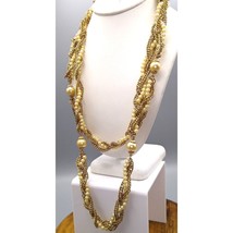 Fabulous Multi Strand Glass Pearl and Chain Twist Necklace, Elegant Shine Vintag - £60.31 GBP