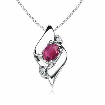 ANGARA 4x3mm Natural Pink Tourmaline and Diamond Pendant Necklace in Silver - £118.73 GBP+