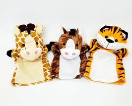 3X Melissa and Doug Kids Hand Puppets Lot Plush Animals Tiger Giraffe Ho... - £9.47 GBP