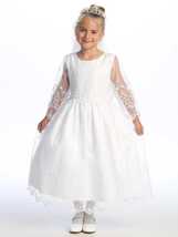 Girls White First Communion Dress w/ Corded Embroidered Tulle &amp; Cross De... - $3,335.99 MXN