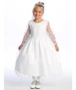 Girls White First Communion Dress w/ Corded Embroidered Tulle &amp; Cross De... - $3,314.95 MXN