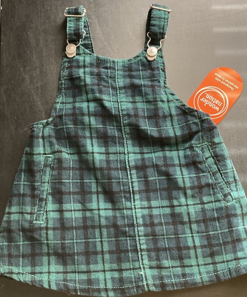 Girls Size 12M Wonder Nation Navy &amp; Green OVERALL Jumper DRESS - $5.04