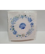 Punch Studio Coastal Seashells 48 Blue Beverage Paper Napkins NIP - $19.05 CAD