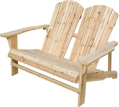 Lokatse Home Natural Wood Adirondack Loveseat Bench For Backyard,, And Balcony. - £185.91 GBP