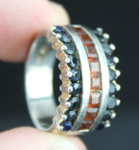 Sterling Silver &amp; Amber &amp; Black Onyx Ladies Ring .925 Size 7.5 Estate Sale! - £36.72 GBP