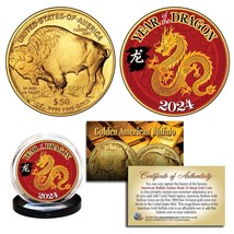 2024 Lunar New YEAR OF DRAGON 24K Gold Clad $50 American Buffalo Tribute... - £8.27 GBP