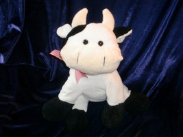 Animal Adventure Stuffed Plush Cow Black White Red White Check Gingham Bow 12&quot; - £17.63 GBP