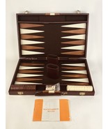 Vtg Backgammon Game Board Set 18&quot;X23&quot; Faux Leather Brown Stripe Case Dic... - £37.09 GBP