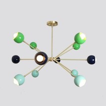 Mid century Brass 12 Arms Eyeball Shades Multicolored Eyeball Sputnik Chandelier - £287.61 GBP