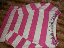 JUICY COUTURE crew neck long sleeve cotton PINK/WHITE STRIP Bling Shirt XS - $64.99