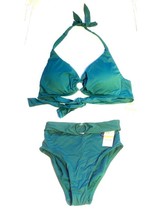 Bar III Dark Teal Ring Top Halter Bikini Swimsuit Size M Top, S Bot NWT $92 - £47.49 GBP