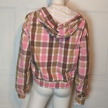 Aeropostale Lightweight plaid zip up jacket XL Jr pink tan lightweight hooded - £7.76 GBP