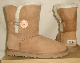 Ugg Bailey Button Short Chestnut Suede Shearling Boots Women&#39;s Size Us 6 - £85.60 GBP