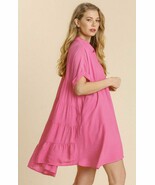 New Umgee Sheer Rose Pink VERY OVERSIZED Button Down Back Hi-Lo Tiered D... - $33.29 CAD