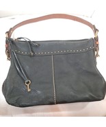 Vintage FOSSIL Black Purse Pebbled Leather Shoulder Bag Brown Handles 75082 - $58.81 CAD