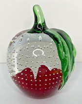 Vtg Gibson 1995 Apple Art Glass Paperweight Controlled Bubbles 4.5&quot; Signed - $39.99