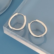 ANENJERY Silver Color Oval Geometric Hoop Earrings Female Simple Dainty Circle E - £8.10 GBP