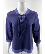 Chicos Weekends Top Size 0 / US Small Blue Lace Up Neck Sweatshirt Womens - €21,23 EUR
