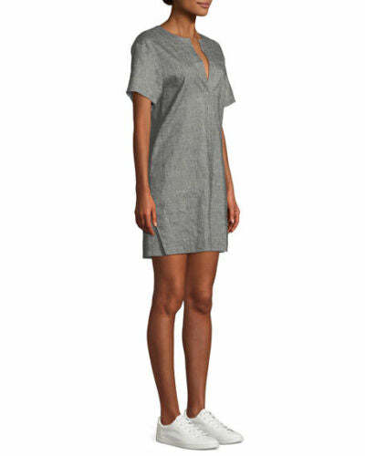 Theory Sharkskin Short-Sleeve Shift Dress, Gray, Size Medium Item image 5