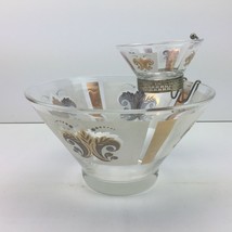 Vintage 60s MCM Anchor Hocking Gold Fleur Chip Dip Party Bowl Set 1960&#39;s 10.75&quot; - £63.94 GBP