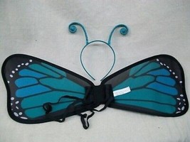 2 pc Child Blue &amp; Black Butterfly Wings Antenna HeadBand Costume Monarch Moth - £15.69 GBP