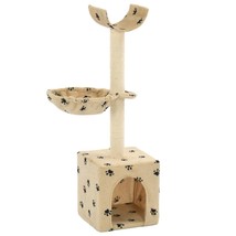 Cat Tree with Sisal Scratching Posts 105 cm Paw Prints Beige - £26.47 GBP