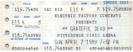 Grateful Dead Konzert Ticket Stumpf April 2 1989 Pittsburgh Pennsylvania - £42.60 GBP