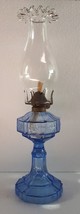 Vintage Early XXth Century Blue Glass Kerosene Oil Lamp - £115.86 GBP