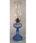 Vintage Early XXth Century Blue Glass Kerosene Oil Lamp - £116.06 GBP