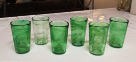 Set of 6 Vintage Green Swirl Hand Blown Slag Art Glass Tumbler Highball ~761A - £49.43 GBP
