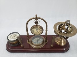 Table Top Pen Holder Brass Armillary Sphere, Zodiac Marine Navigational Clock - £90.31 GBP