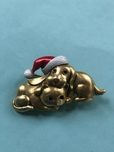 Very Cute Danecraft Signed Goldtone Kitty Cat &amp; Puppy Dog in Red &amp; White Enamel  - £11.83 GBP
