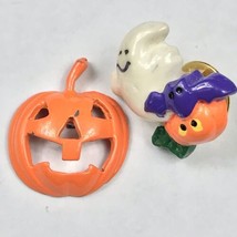 Halloween Pin Lot of 2 Pumpkin Ghost Jack-O-Lantern Vintage Brooch - £8.21 GBP