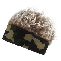 Saisifen Men Camouflage Headband Beanie Hat with Wigs Brown Hair - £12.22 GBP