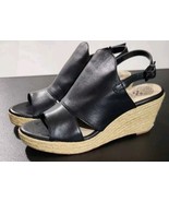 Vince Camuto Womens Allana Black Leather Wedge Slingback Espadrille Sand... - $21.95