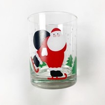 Vintage ARCOROC Santa on Skates Tumbler Rock Glass Christmas Tree &amp; Snow... - £8.43 GBP