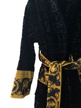 Authentic L NEW $750 VERSACE Black Gold Terry Cloth LOGO Unisex Bath Robe Medusa image 6