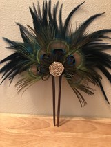 Peacock Feather 2 Prong Hair Pick,Hawaiian Hair Piece,Hawaiian Wear,Hair... - £61.35 GBP