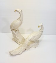 Vintage MCM Ceramic Peacock Peahen Figurines Splatter Glaze Popcorn Texture Bird - £41.15 GBP