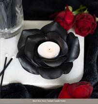 Black Rose Resin Tealight Candle Holder H4.5cm x W11cm x D11cm - £6.94 GBP