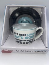 BEATLES A Hard Day&#39;s Night Lyric Mug Cup &amp; 45 Vinyl Styled Saucer Set Bluw NEW - £19.80 GBP