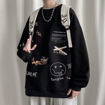 Privathinker Korean Funny Printed Men Casual Sweatshirts Black White Oversized M - £53.48 GBP