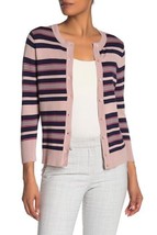 Halogen Striped Crew Neck Cardigan Sweater Knit Top Pink Navy SZ SP, MP NWT - $22.18