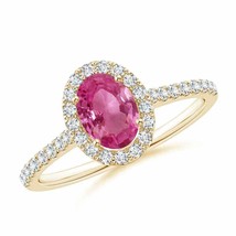 Authenticity Guarantee 
Oval Pink Sapphire Halo Ring with Diamond Accents in ... - £1,421.24 GBP