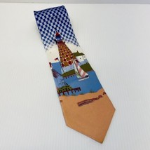 Jim Shore Silk Lighthouse Sailboats Nautical Tie Signature Series Blue - $17.82