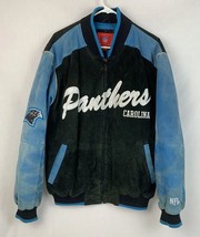 Vintage Carolina Panthers Jacket NFL Embroidered Leather Suede Bomber NFL G-III - £46.90 GBP