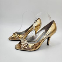 Nine West Gold Silver Buckle Gold Hardware Woman&#39;s Heels Peep Toe Size 7.5 - $25.00