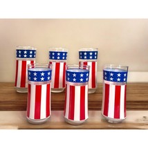 Libbey Vtg Set/6 Stars &amp; Stripes USA Flag 16oz Glasses Red White Blue Patriotic - £23.88 GBP